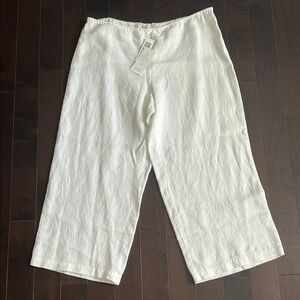 NWT Eileen Fisher White Heavy Linen Cropped Wide-Leg Pants side zip Sz L